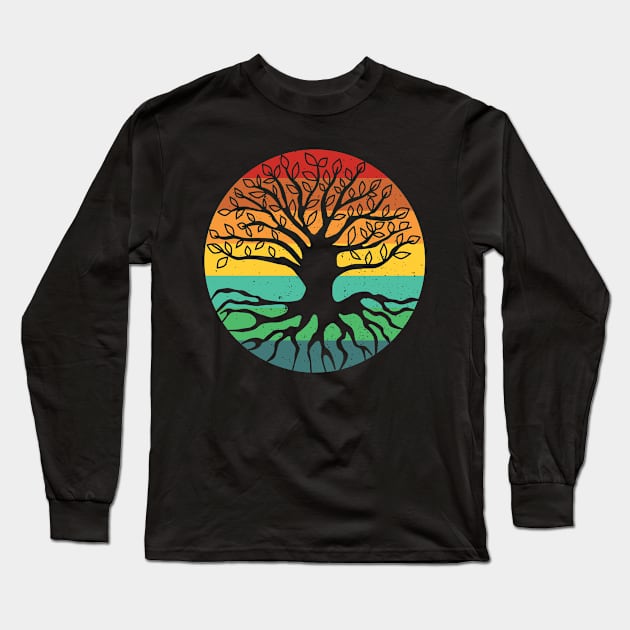 Retro Sunset tree of life Long Sleeve T-Shirt by Dynasty Arts